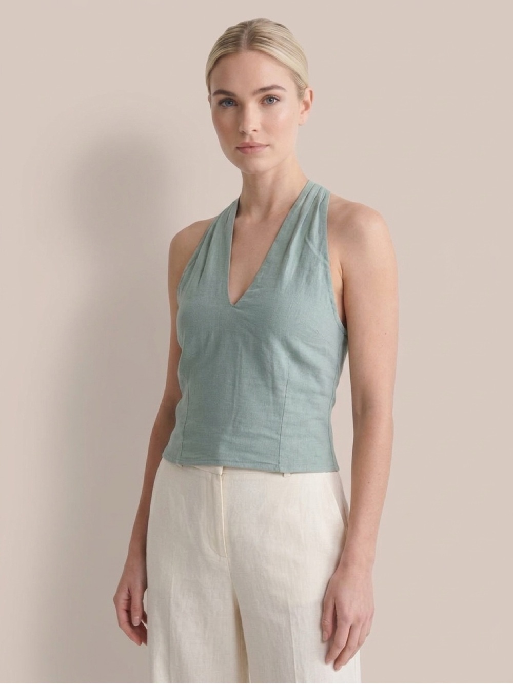 Abercrombie & Fitch Linen Halter Top- Sage Green- Size Small
